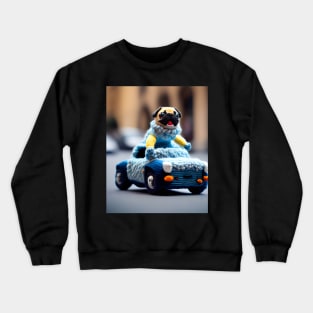 A knitted pug dog driving a woolly convertible car Crewneck Sweatshirt